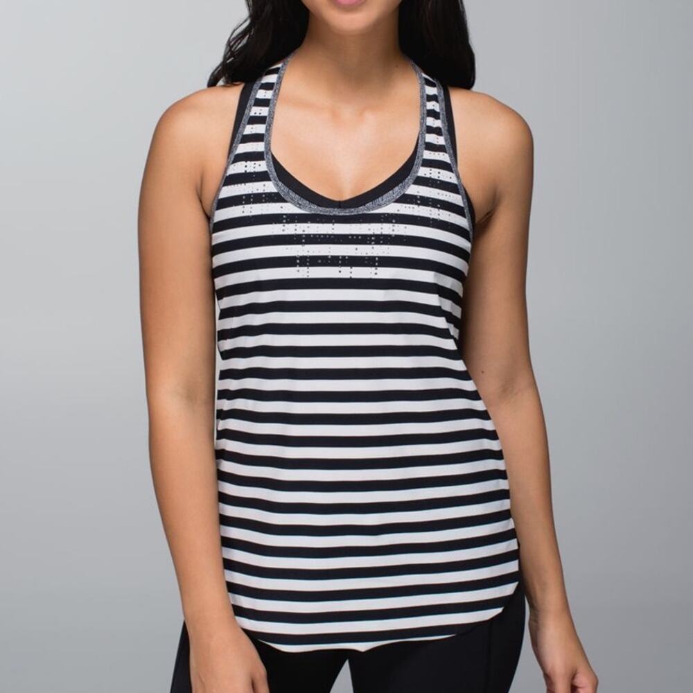 Lululemon Water Bound Singlet Apex Stripe Black & White Tank Top Size 6